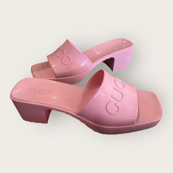 GUCCI Rubber Logo Platform 20/60mm Slide Sandals - Picture 3 of 7